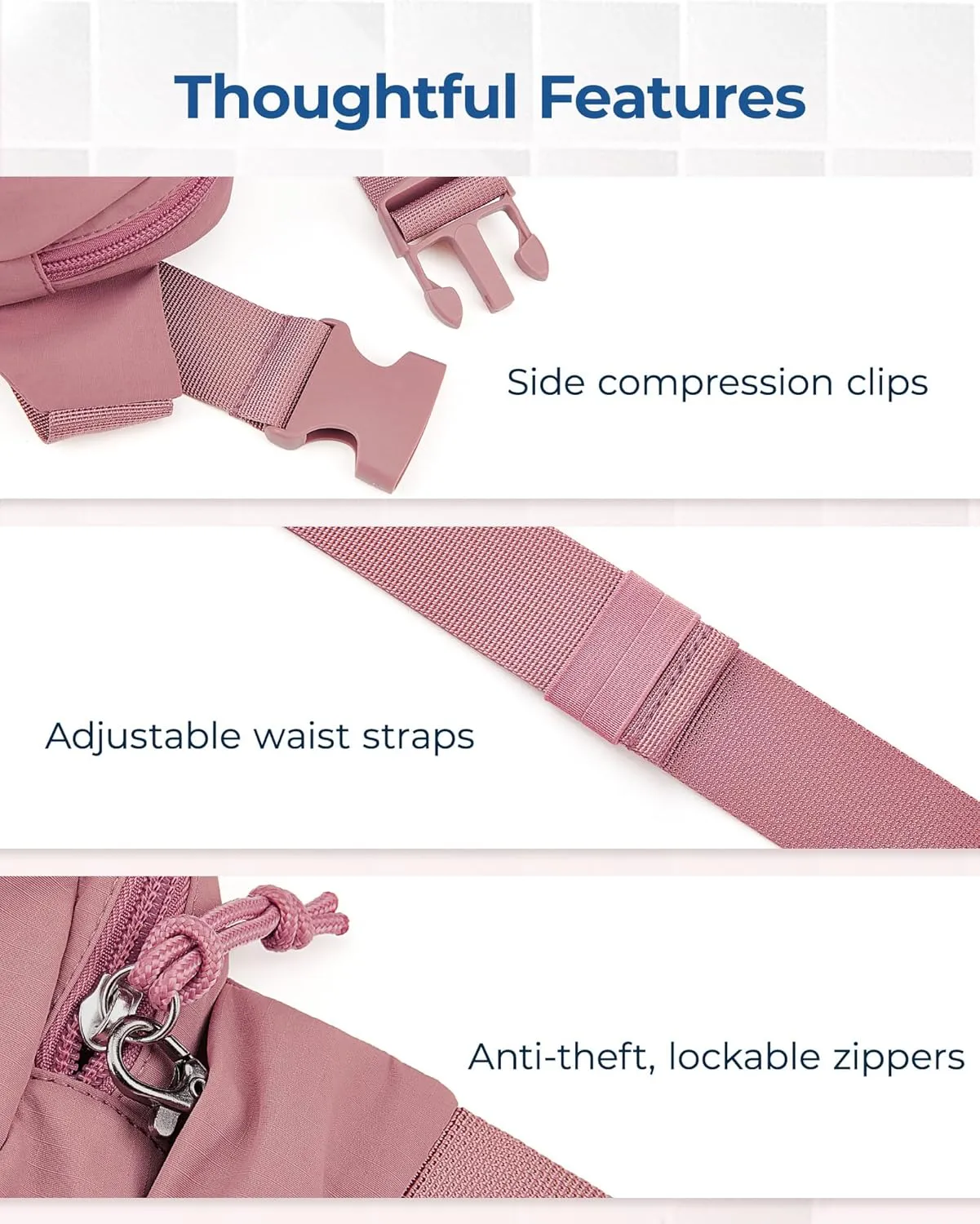 BAGSMART Fanny Packs for Women Small Belt Bag with Adjustable Strap Waist Pack for Running Workout Traveling Hiking, Pink