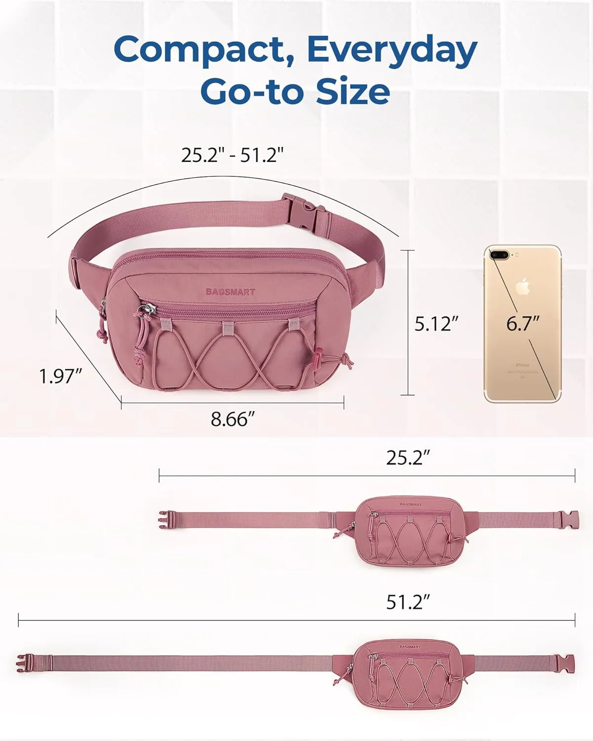 BAGSMART Fanny Packs for Women Small Belt Bag with Adjustable Strap Waist Pack for Running Workout Traveling Hiking, Pink