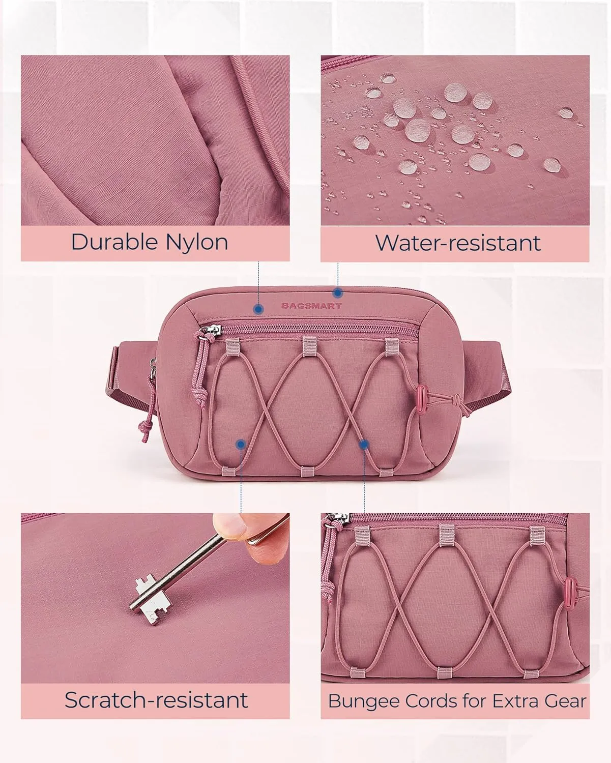 BAGSMART Fanny Packs for Women Small Belt Bag with Adjustable Strap Waist Pack for Running Workout Traveling Hiking, Pink