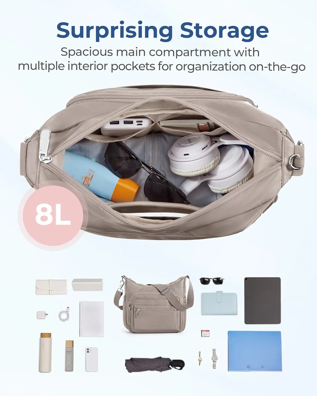 BAGSMART Tote Bag for Women, Crossbody Bag Shoulder Bag Handbag with Compartments Purse Tote Top Handle Satchel