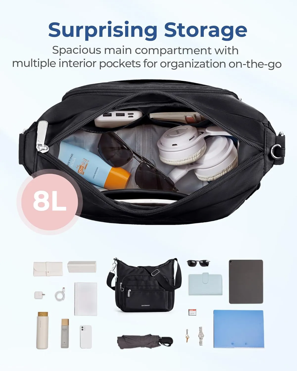 BAGSMART Tote Bag for Women, Crossbody Bag Shoulder Bag Handbag with Compartments Purse Tote Top Handle Satchel