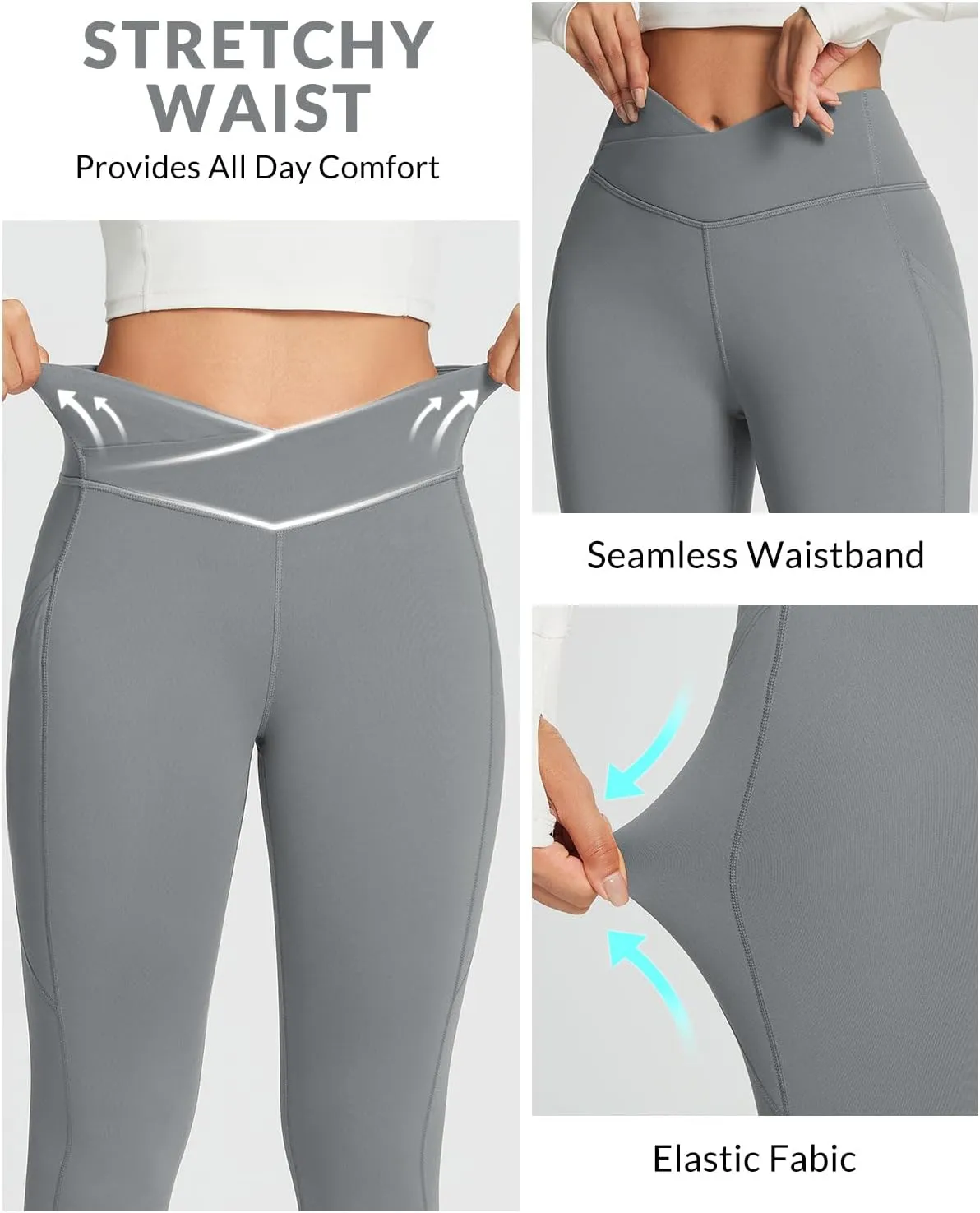 baleaf Women's Crossover Fleece Lined Leggings with Pockets Thermal Warm Winter Tights Crossover High Waisted Yoga Pants
