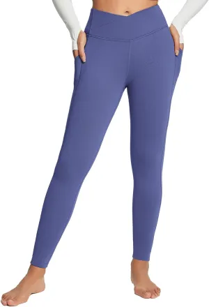 baleaf Women's Crossover Fleece Lined Leggings with Pockets Thermal Warm Winter Tights Crossover High Waisted Yoga Pants