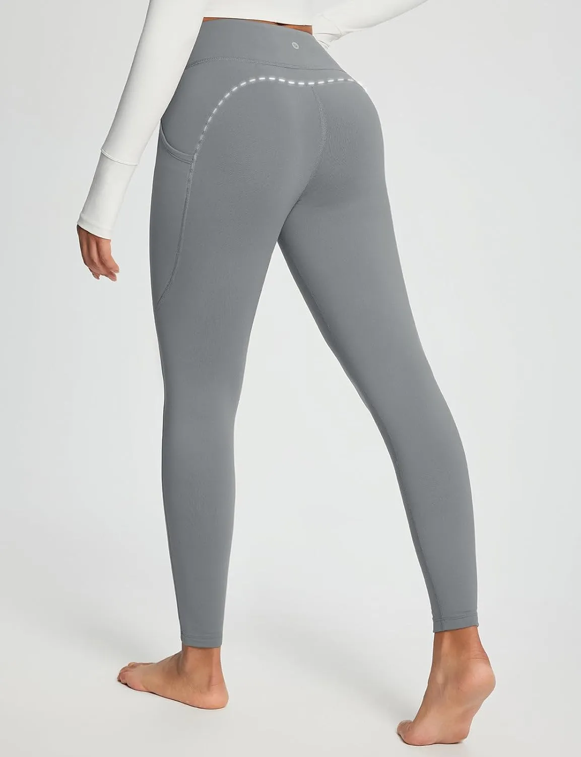baleaf Women's Crossover Fleece Lined Leggings with Pockets Thermal Warm Winter Tights Crossover High Waisted Yoga Pants