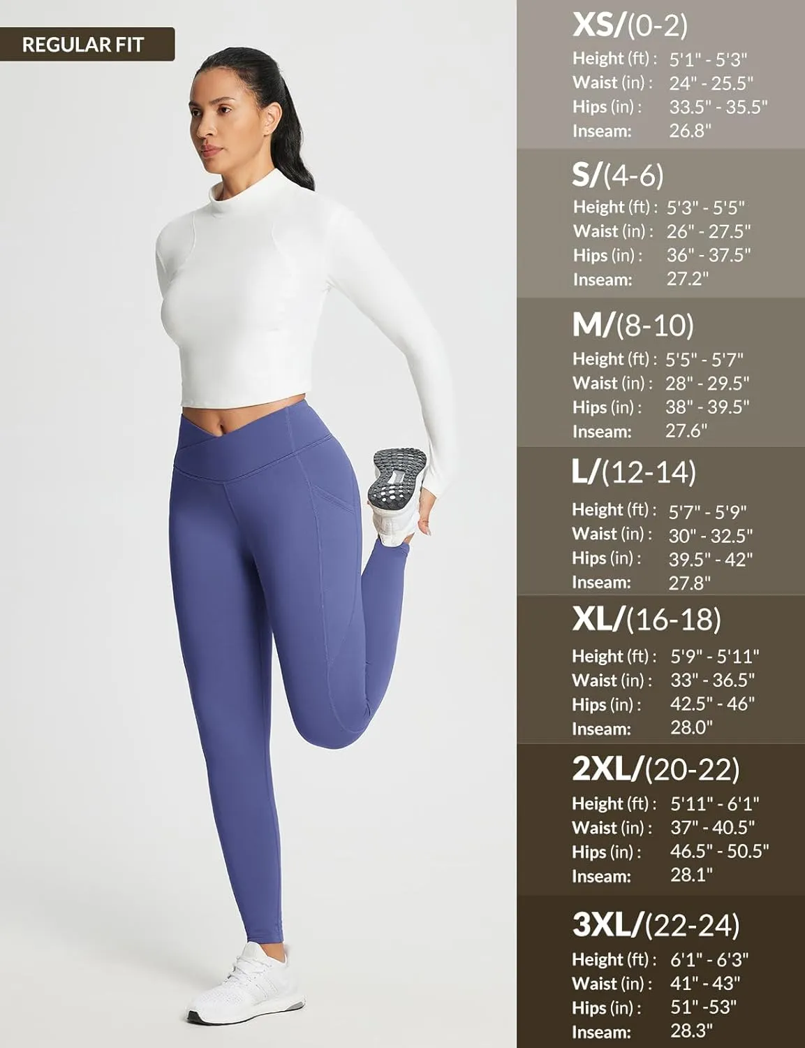 baleaf Women's Crossover Fleece Lined Leggings with Pockets Thermal Warm Winter Tights Crossover High Waisted Yoga Pants