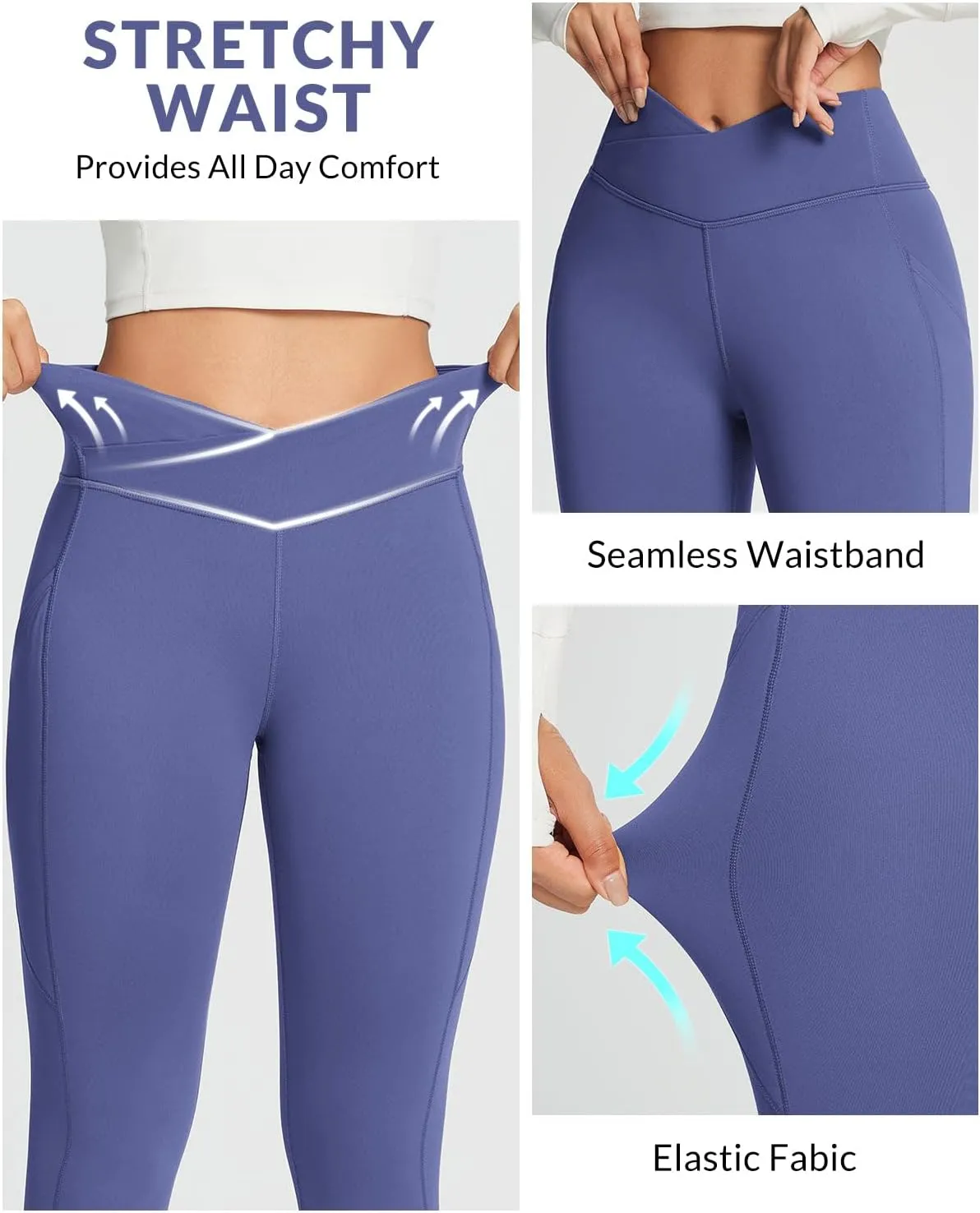 baleaf Women's Crossover Fleece Lined Leggings with Pockets Thermal Warm Winter Tights Crossover High Waisted Yoga Pants