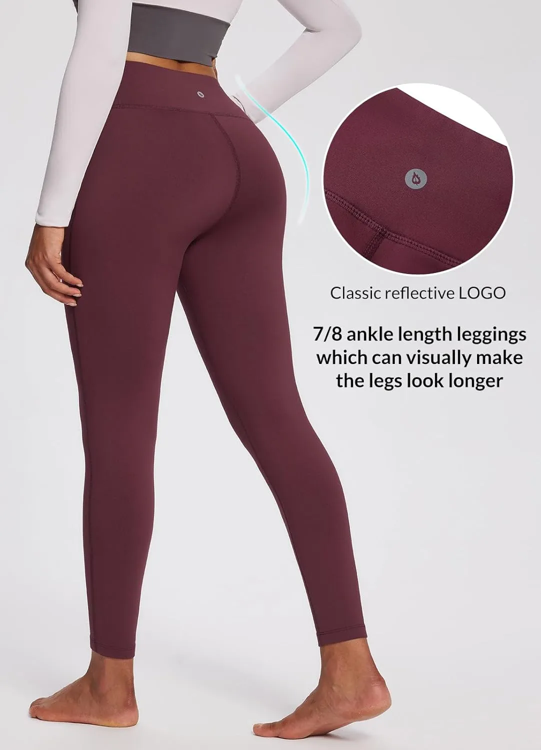 baleaf Women's Petite Fleece Lined Leggings with Pockets, 25" Thermal Winter Warm High Waisted Thick 7/8 Yoga Pants