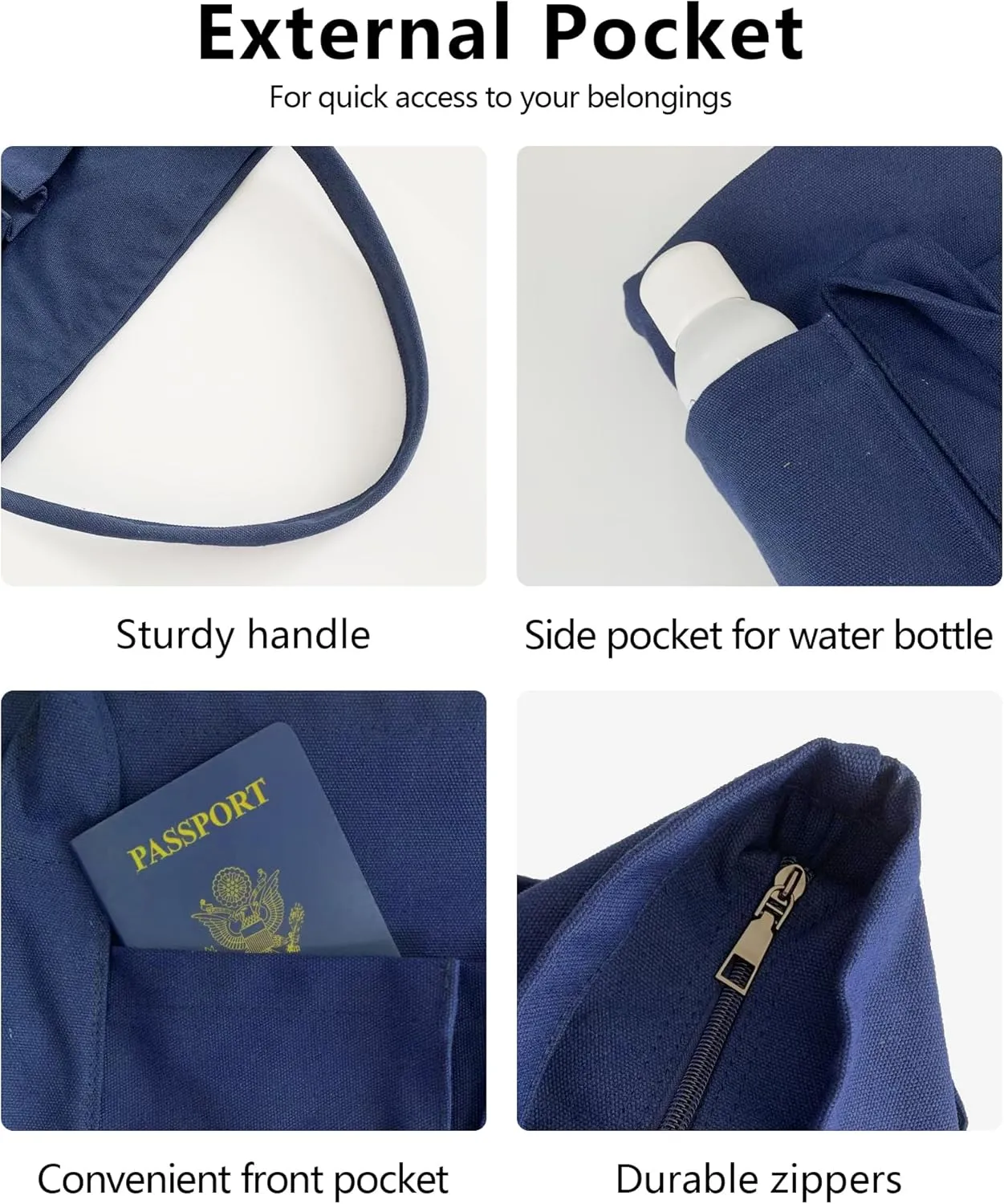 BAPHITY Large Canvas Tote Bag for Women With Pockets,Shoulder Bag Everyday Handbags for Work, Travel Essentials Carry On Bag