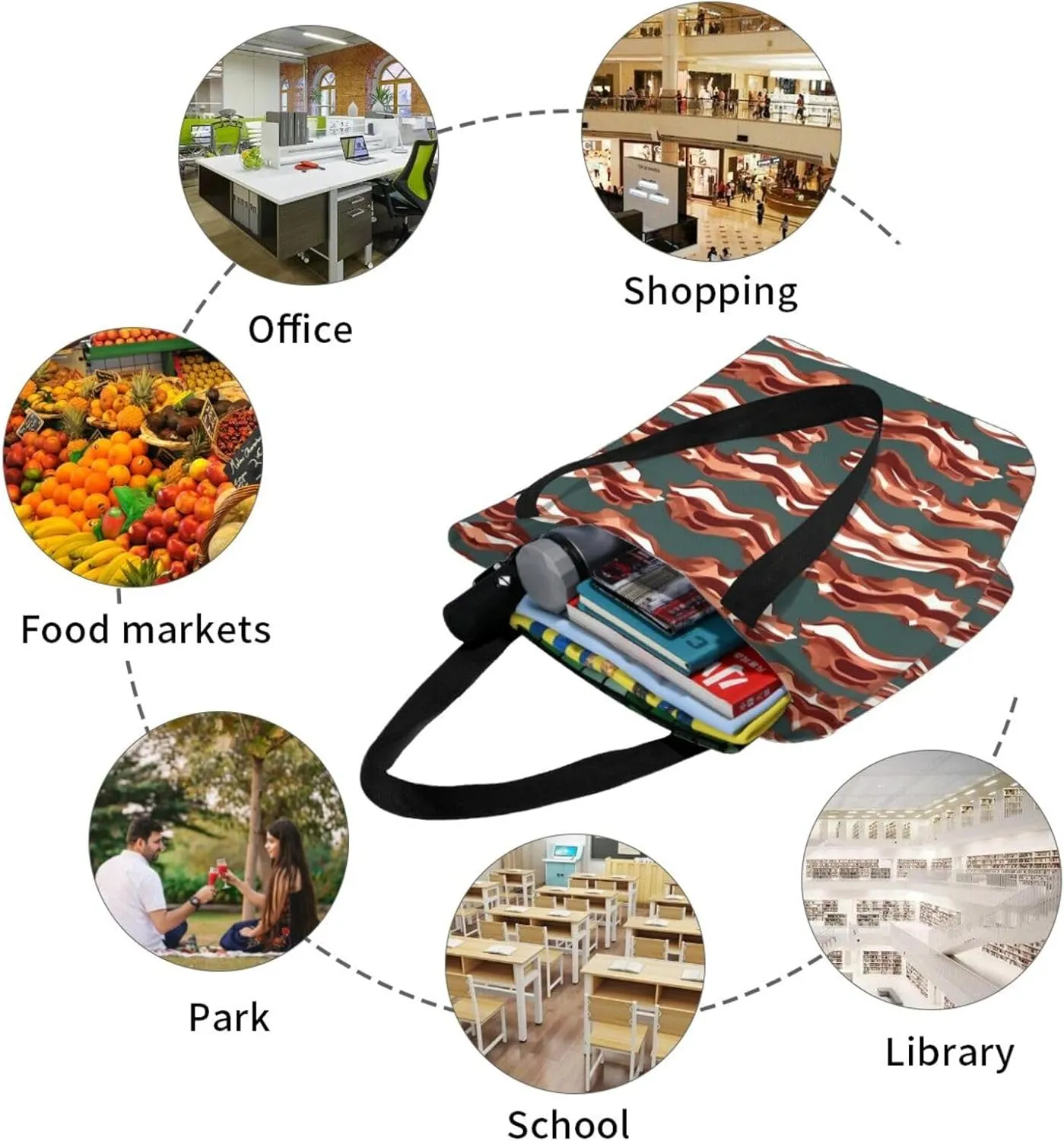Beach Scene With Chairs Print Shoulder Tote Bag Women'S Large Size Handbag Casual Tote Shopping Bag For Women