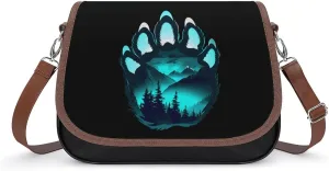 Bear Paw Silhouette Nature Tree Mountain Women's Crossbody Bag Leather Tote Bag Shoulder Bag Handbag for Office Travel