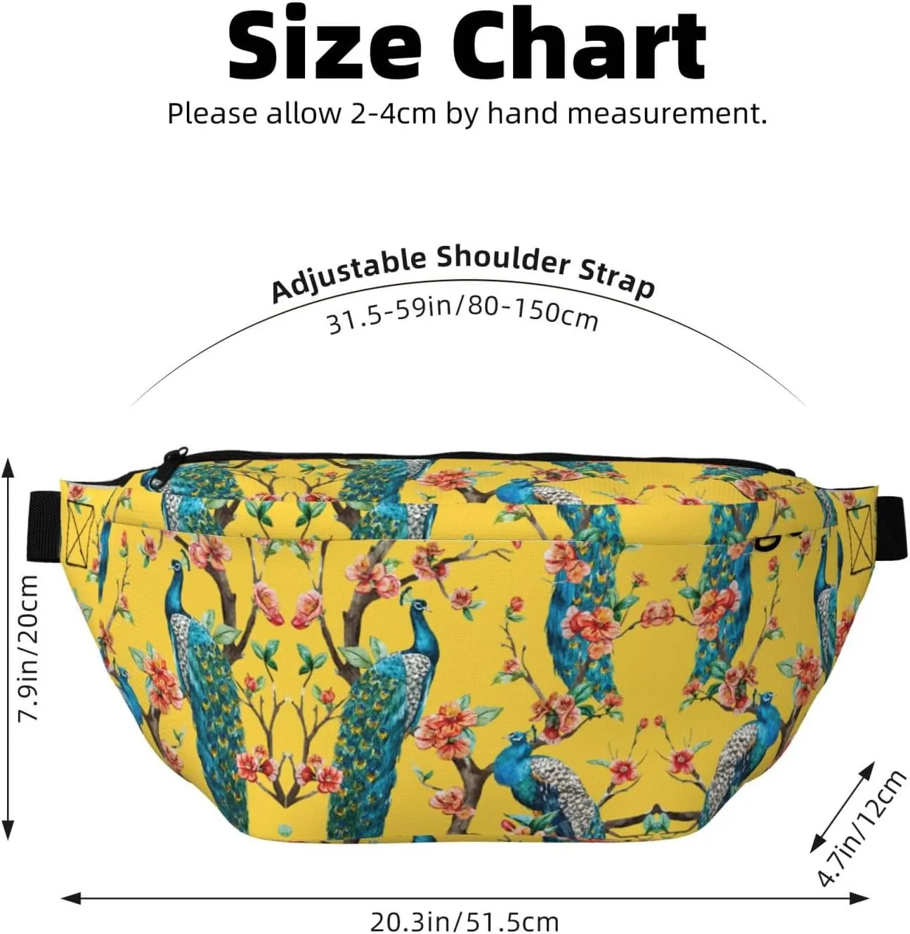 Beautiful Peacock Multi-Purpose Fanny Pack and Crossbody Bag - High Capacity with Zipper Pockets, Ideal for Men and Women