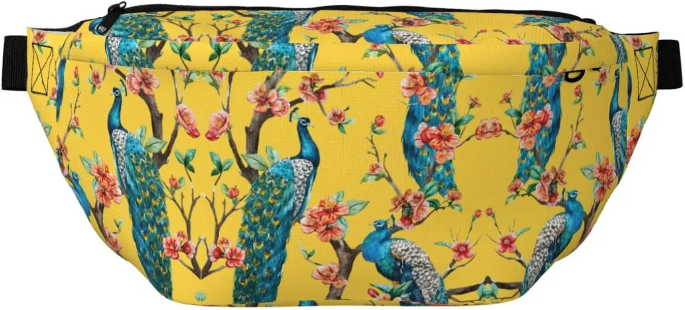 Beautiful Peacock Multi-Purpose Fanny Pack and Crossbody Bag - High Capacity with Zipper Pockets, Ideal for Men and Women