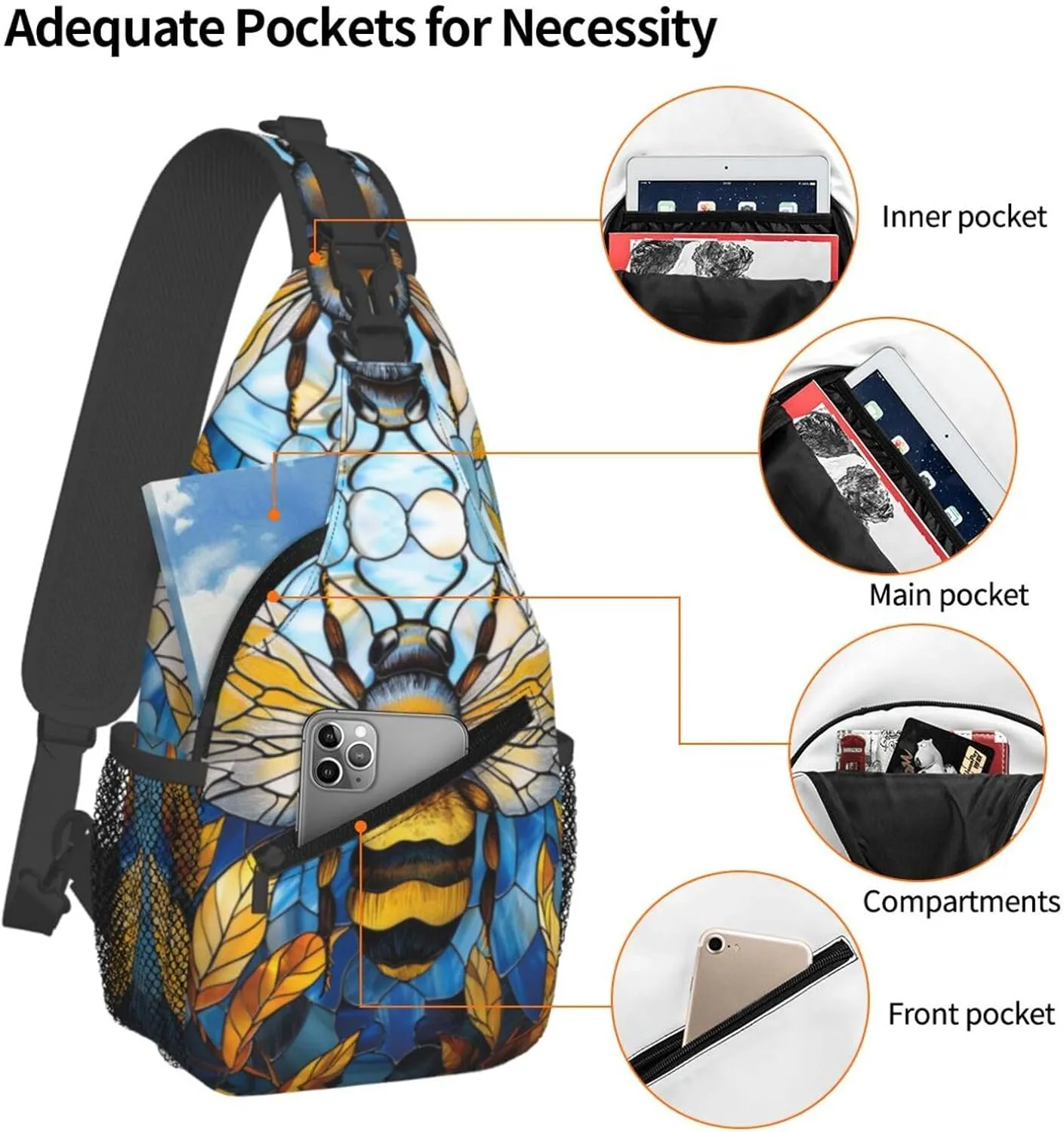 Bee With Wing Outdoor Crossbody Shoulder Bag For Unisex Young Adult Hiking Bicycling