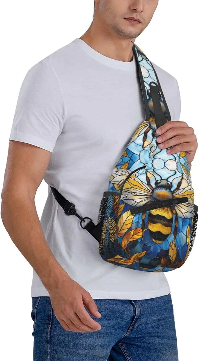 Bee With Wing Outdoor Crossbody Shoulder Bag For Unisex Young Adult Hiking Bicycling