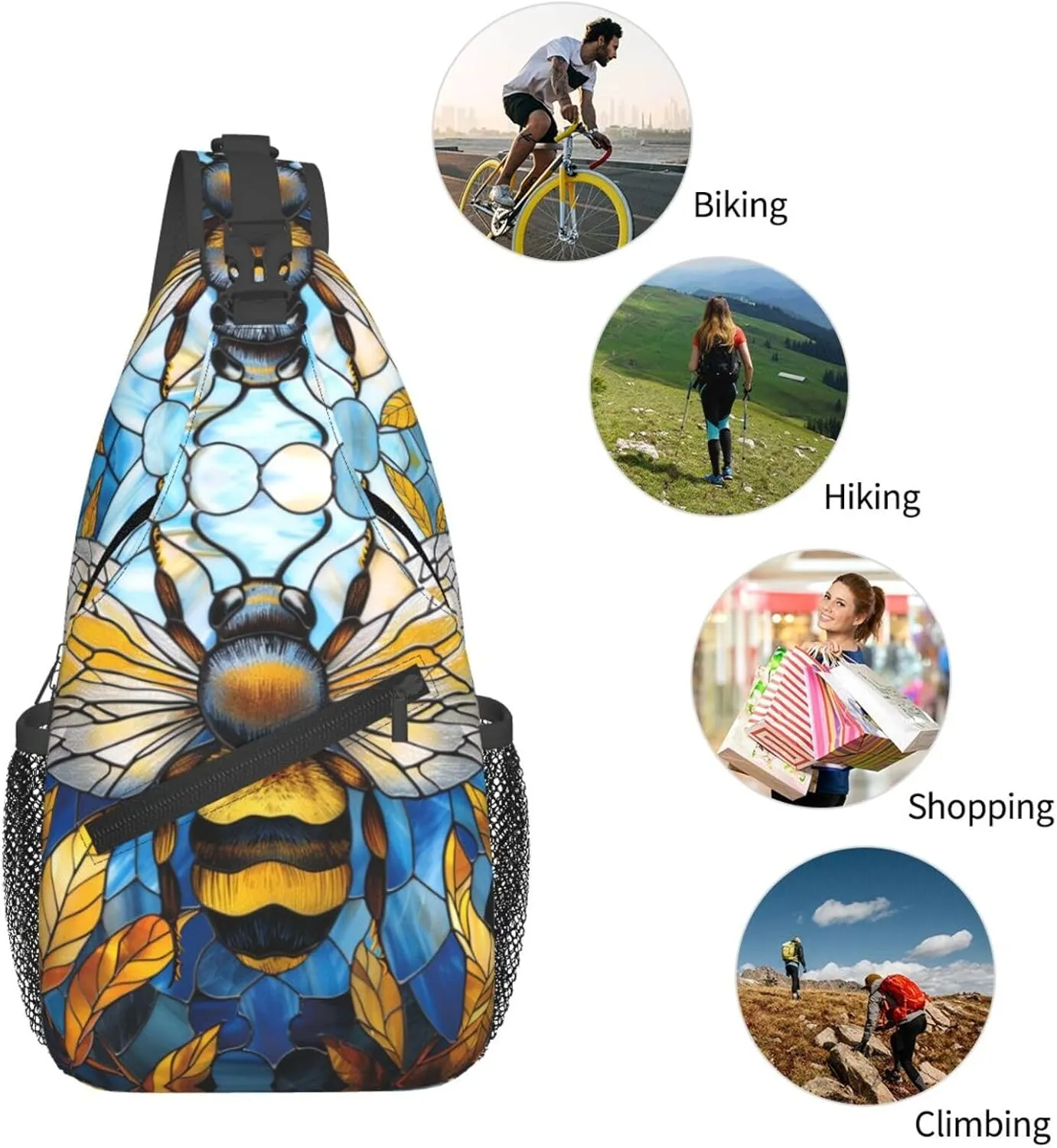 Bee With Wing Outdoor Crossbody Shoulder Bag For Unisex Young Adult Hiking Bicycling