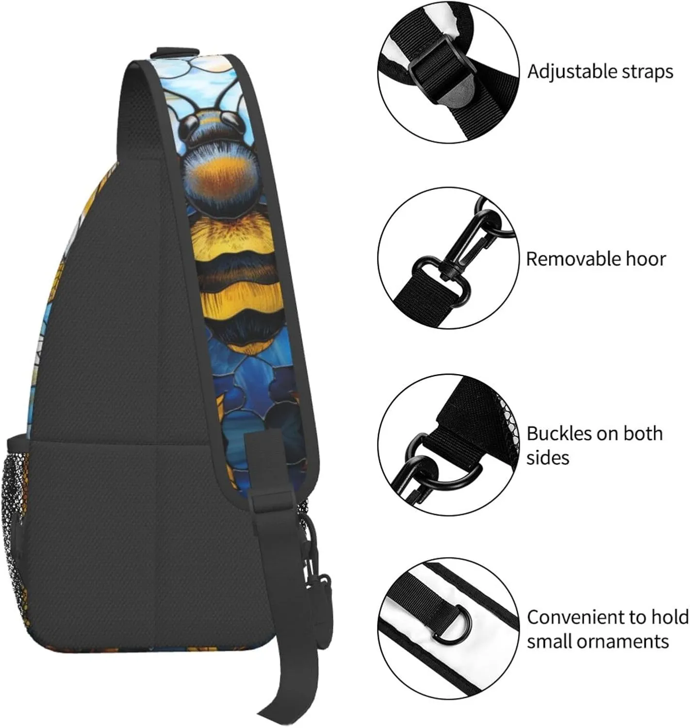 Bee With Wing Outdoor Crossbody Shoulder Bag For Unisex Young Adult Hiking Bicycling