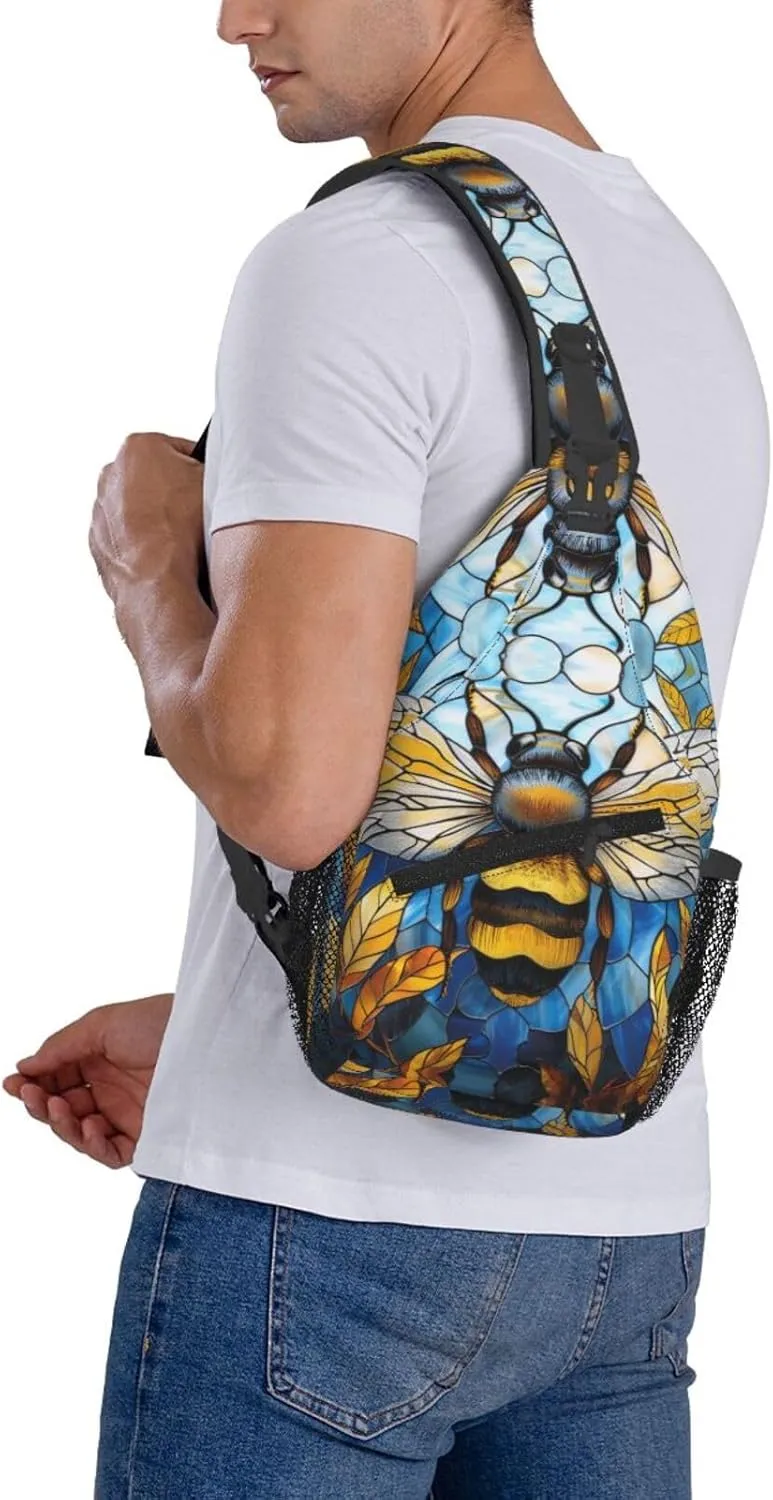 Bee With Wing Outdoor Crossbody Shoulder Bag For Unisex Young Adult Hiking Bicycling