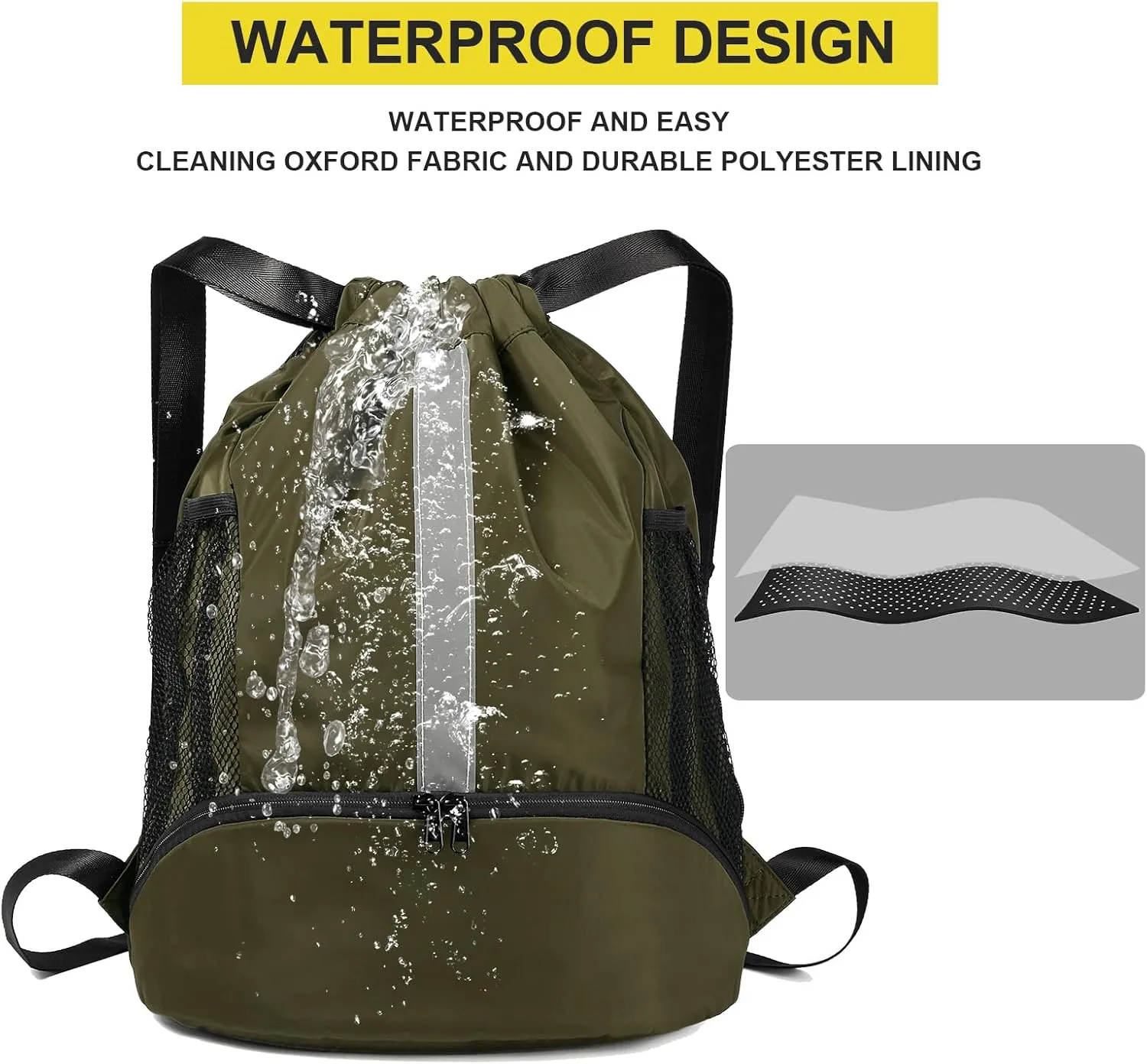 BeeGreen Drawstring Backpack Sports Gym Bag With Shoe Compartment and Two Water Bottle Holder …