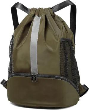 BeeGreen Drawstring Backpack Sports Gym Bag With Shoe Compartment and Two Water Bottle Holder …