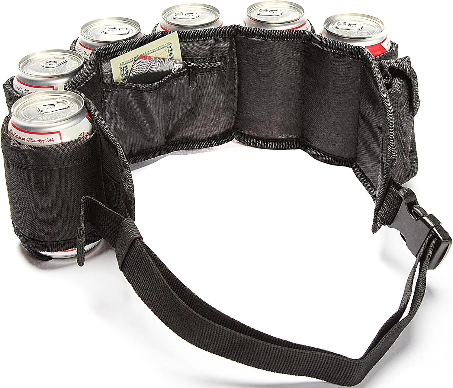 Beer Belt – Insulated 6-Pack Drink Holster with Adjustable Waist Strap, Buckle & Hidden Pocket – Holds 6 Cans or Bottles – Great for Parties, Tailgates, Game Nights & Outdoor Fun – Multiple Colors