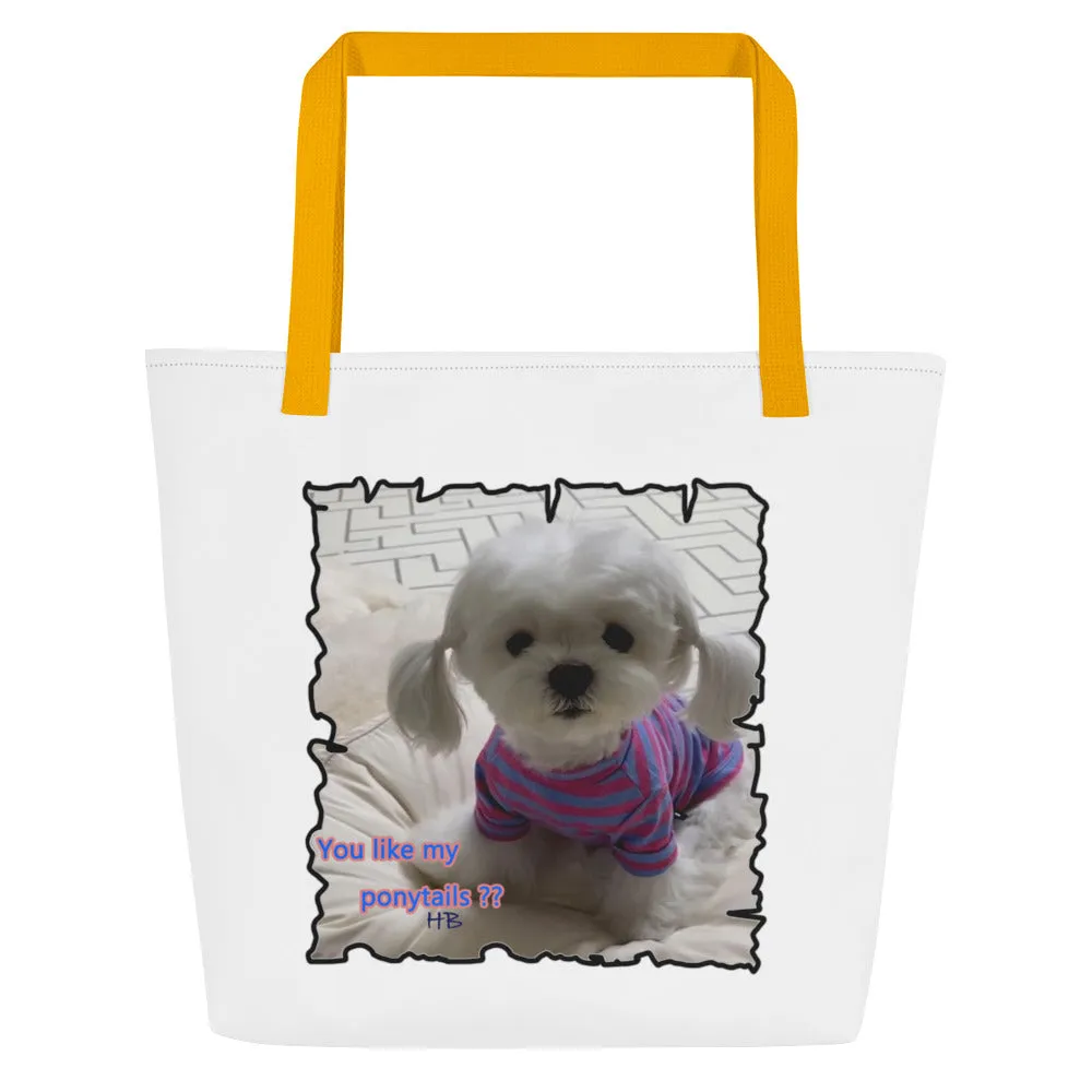 Bichon Maltese extra cute ponytails All-Over Print Large Tote Bag