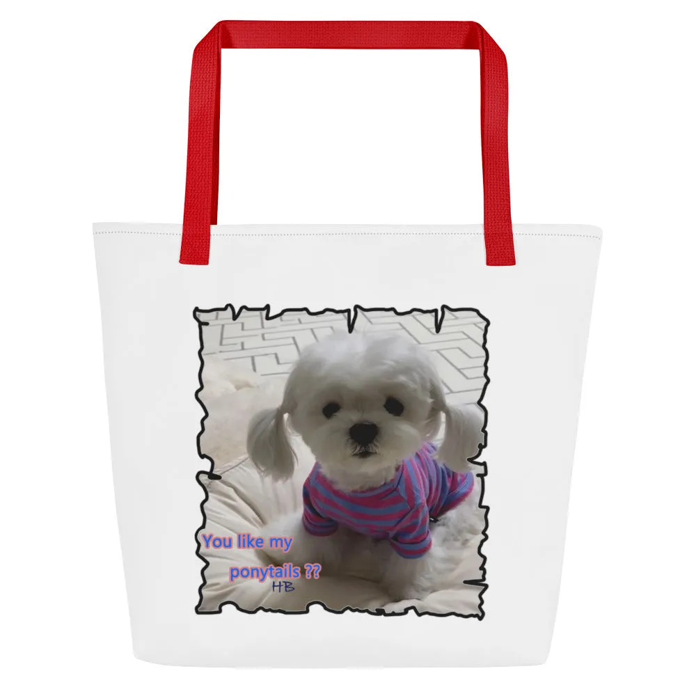 Bichon Maltese extra cute ponytails All-Over Print Large Tote Bag