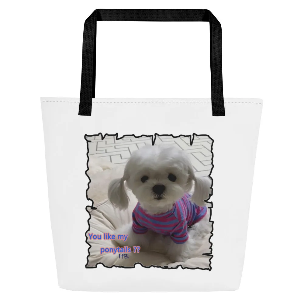 Bichon Maltese extra cute ponytails All-Over Print Large Tote Bag