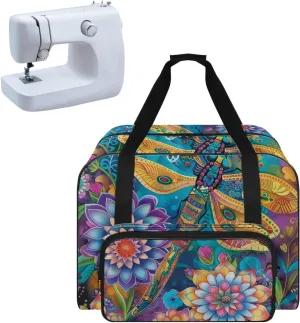 Big Dragonfly Sewing Machine Tote Bag Protector Travel Bag Organizer with Compartments and Pockets, Sewing Box Storage Bag Fits for Most Standard Sewing Machines (Bag Only)