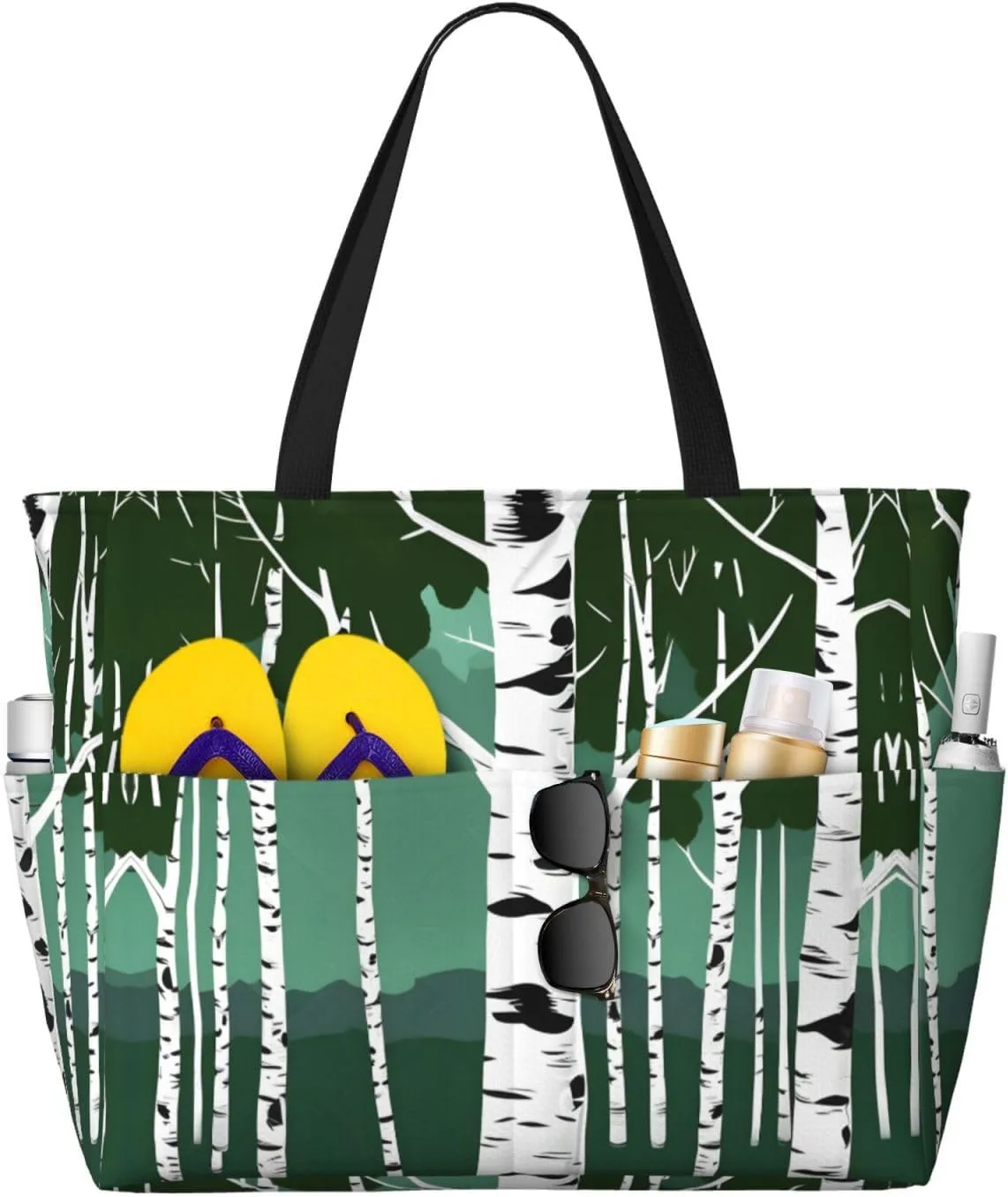 Birch Trees Print Stylish Beach Tote Bag,Large Capacity Handbag,Perfect For Women'S Vacation And Daily Use