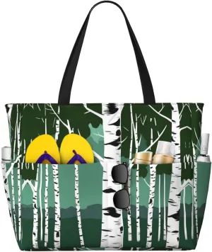 Birch Trees Print Stylish Beach Tote Bag,Large Capacity Handbag,Perfect For Women'S Vacation And Daily Use