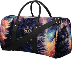Black Art Kitten Travel Duffel Bag for Women Men Waterproof Foldable Overnight Weekender Bag Large Capacity Sports Gym Bag