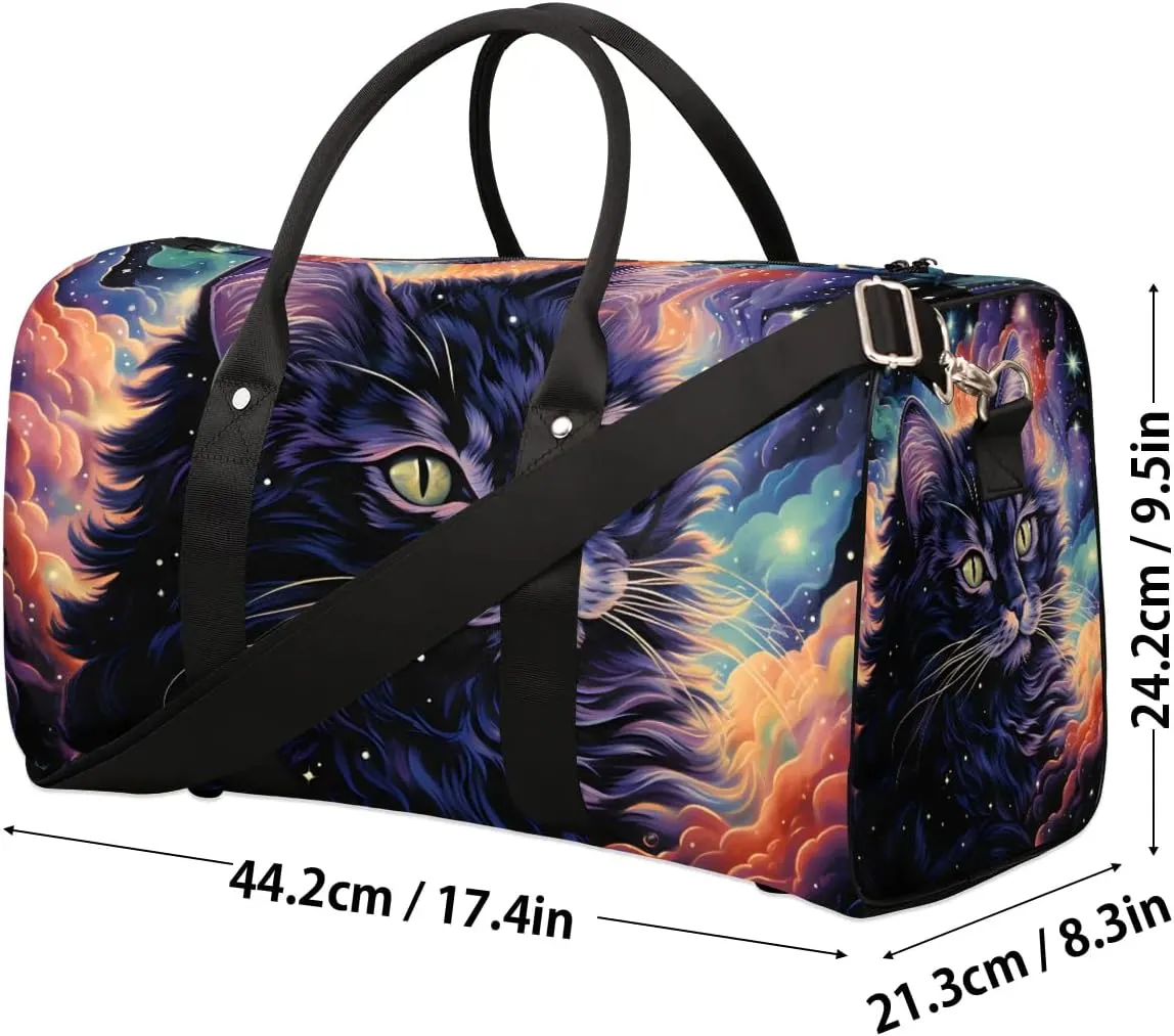 Black Art Kitten Travel Duffel Bag for Women Men Waterproof Foldable Overnight Weekender Bag Large Capacity Sports Gym Bag