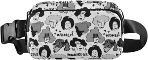 Black Grey Hand Drawn Mixed Nations Woman Faces Doodle Sketch Adjustable Belt Running Bag, Crossbody Fanny Pack Waist Runners Bag Tote for Women Men Sports Hiking Fitness Exercise Gym Pouch