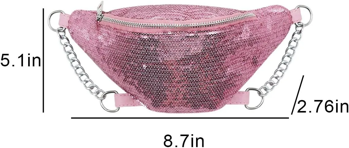Bling Sequins Fanny Waist Pack Glitter Shoulder Chest Bag with Adjustable Belt for Women Girl
