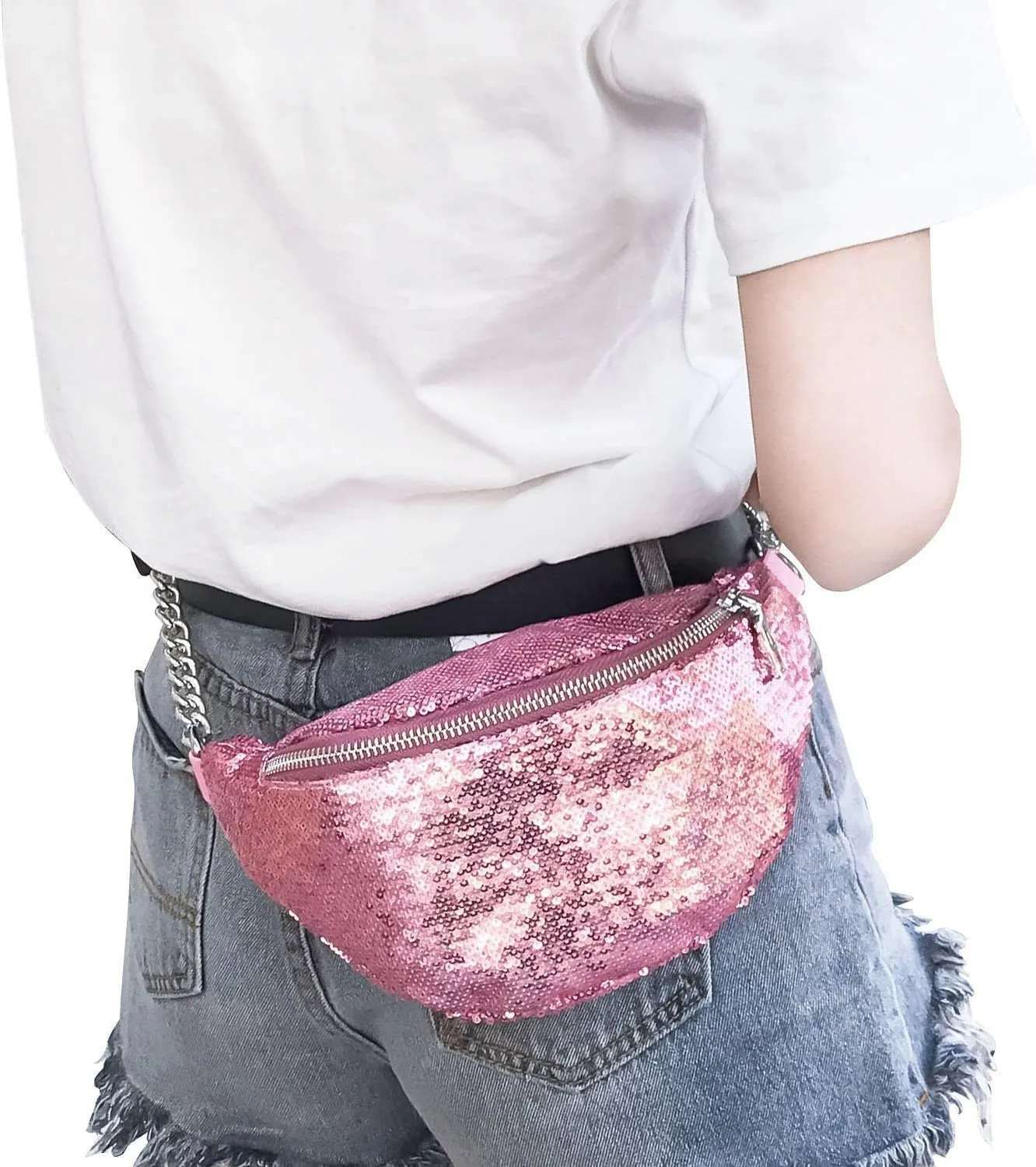 Bling Sequins Fanny Waist Pack Glitter Shoulder Chest Bag with Adjustable Belt for Women Girl