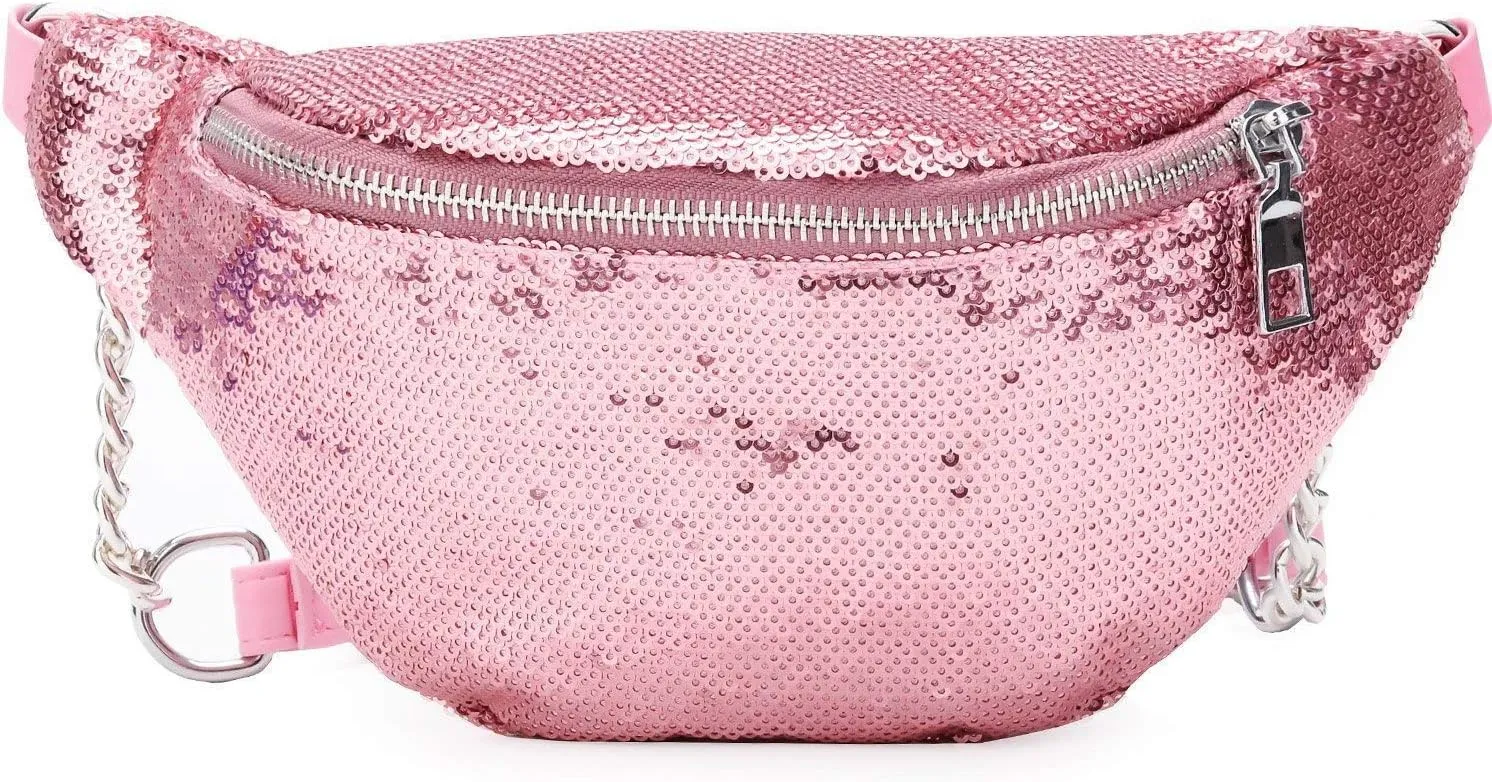 Bling Sequins Fanny Waist Pack Glitter Shoulder Chest Bag with Adjustable Belt for Women Girl