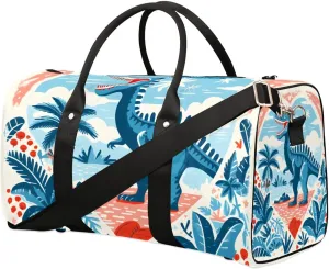 Blue Dinosaur Travel Duffel Bag for Women Men Waterproof Foldable Overnight Weekender Bag Large Capacity Sports Gym Bag