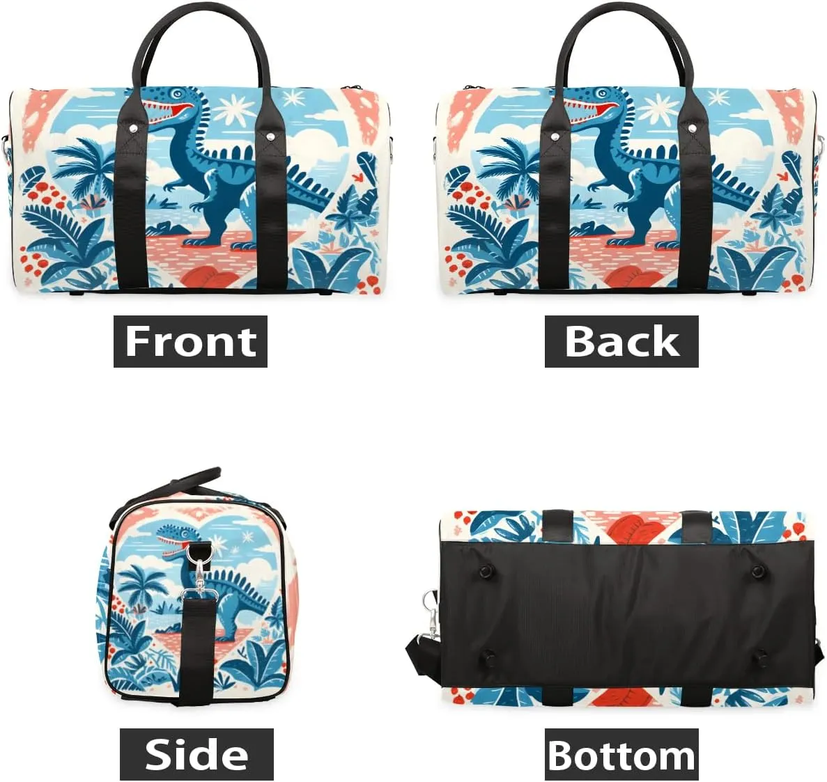 Blue Dinosaur Travel Duffel Bag for Women Men Waterproof Foldable Overnight Weekender Bag Large Capacity Sports Gym Bag