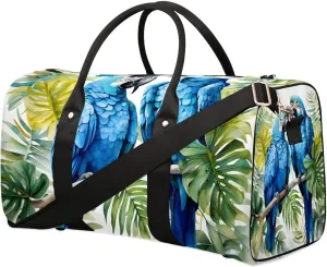 Blue Floral Bird Parrot Travel Duffel Bag for Women Men Waterproof Foldable Overnight Weekender Bag Large Capacity Sports Gym Bag