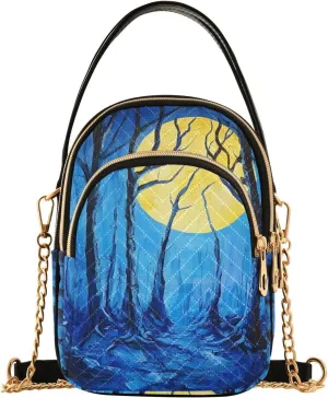 Blue Mystery Forest Print Women‘s Shoulder Handbag Crossbody Purse Stylish Ladies Shoulder Bag Top Handle Satchel