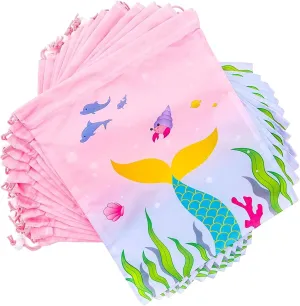 BLUE PANDA Mermaid Party Favor Drawstring Bags for Kids (12 x 10 in, 12 Pack)