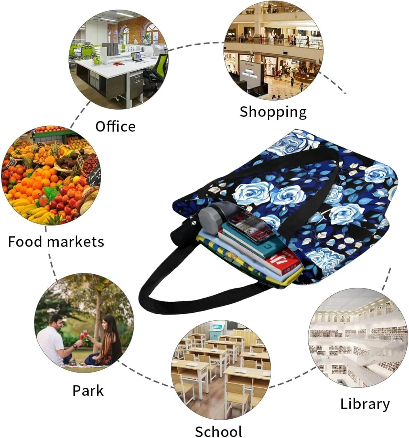 Blue Shining Stars Print Shoulder Tote Bag Women'S Large Size Handbag Casual Tote Shopping Bag For Women