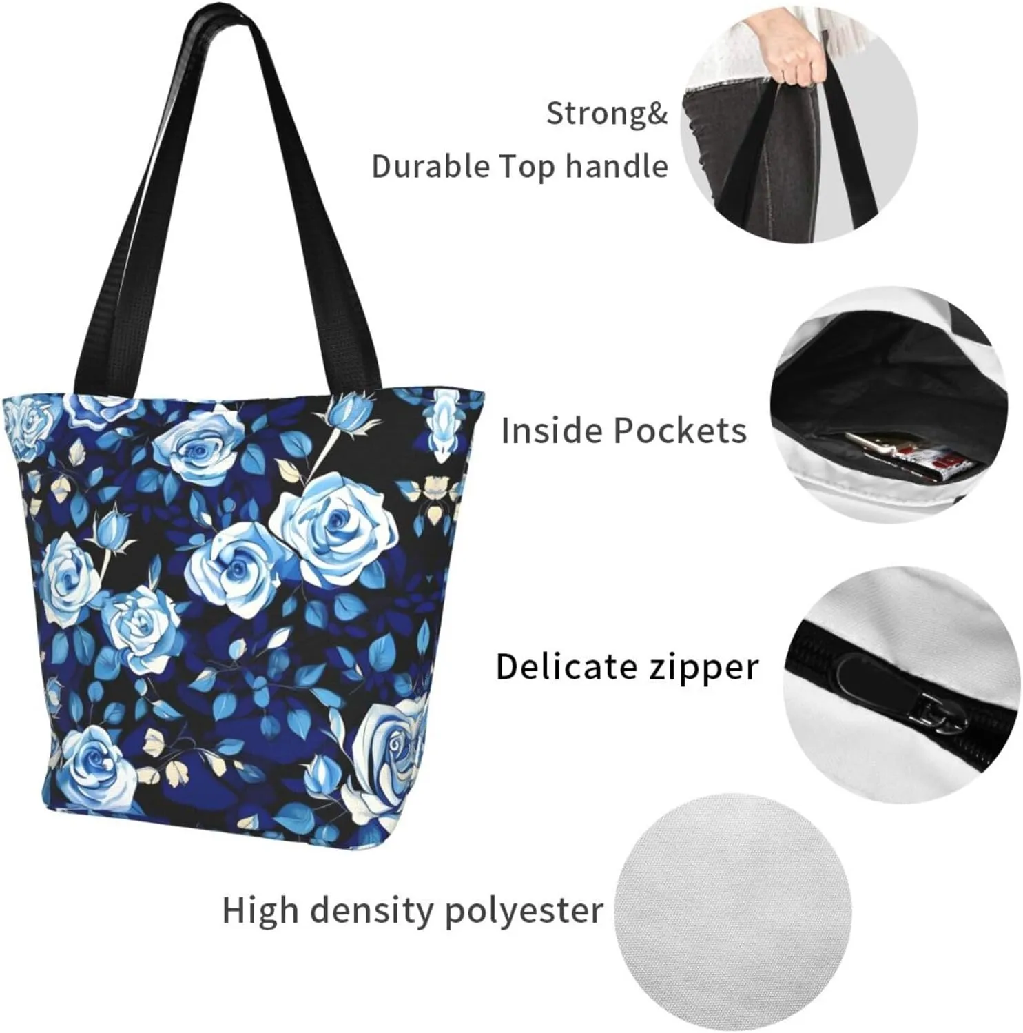 Blue Shining Stars Print Shoulder Tote Bag Women'S Large Size Handbag Casual Tote Shopping Bag For Women