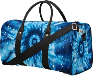 Blue Tie Dye Travel Duffel Bag for Women Men Waterproof Foldable Overnight Weekender Bag Large Capacity Sports Gym Bag