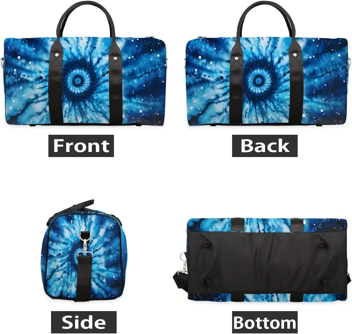 Blue Tie Dye Travel Duffel Bag for Women Men Waterproof Foldable Overnight Weekender Bag Large Capacity Sports Gym Bag