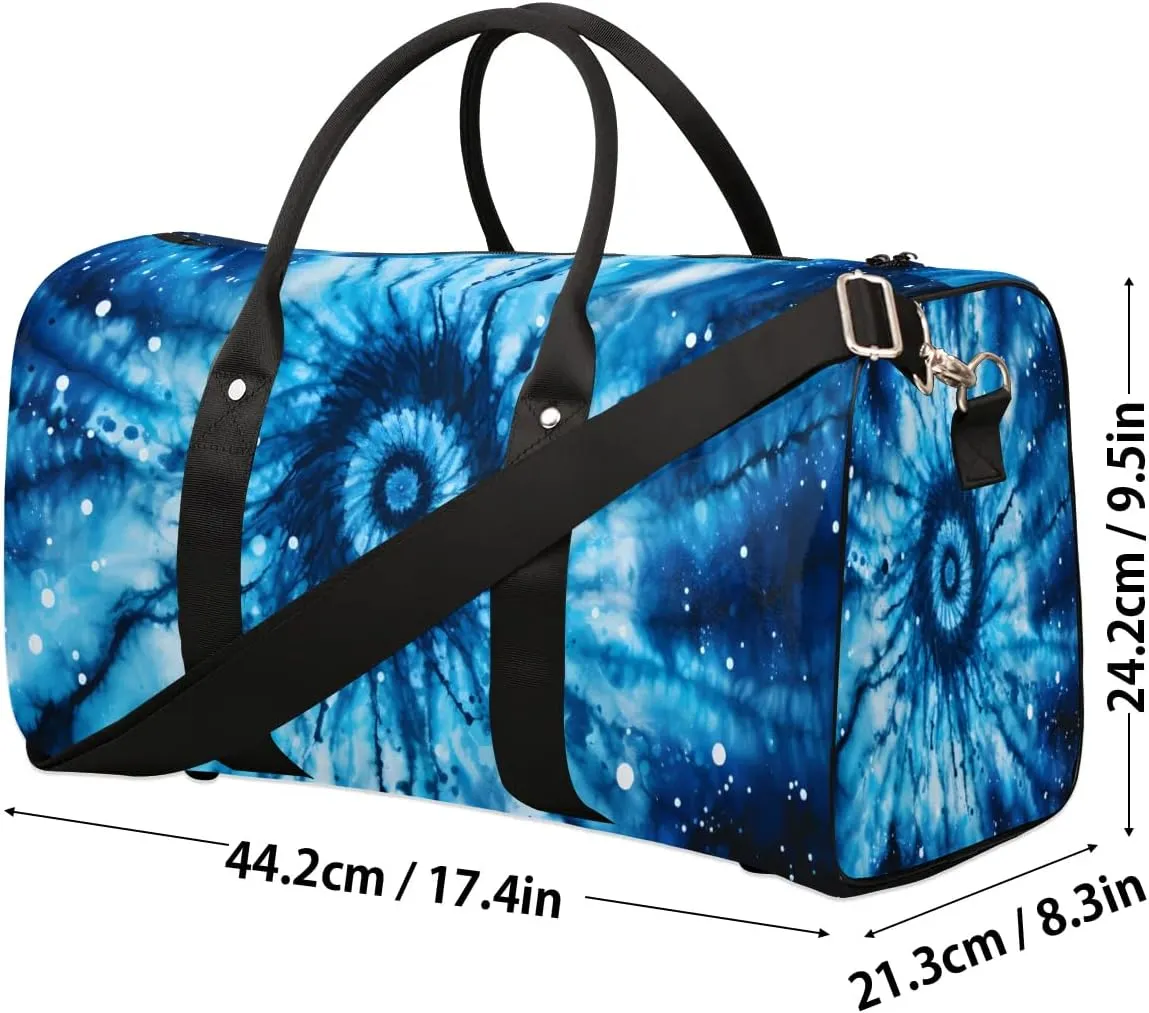 Blue Tie Dye Travel Duffel Bag for Women Men Waterproof Foldable Overnight Weekender Bag Large Capacity Sports Gym Bag