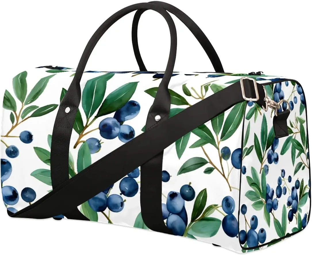 Blueberry Fruit Pattern Travel Duffel Bag for Women Men Waterproof Foldable Overnight Weekender Bag Large Capacity Sports Gym Bag