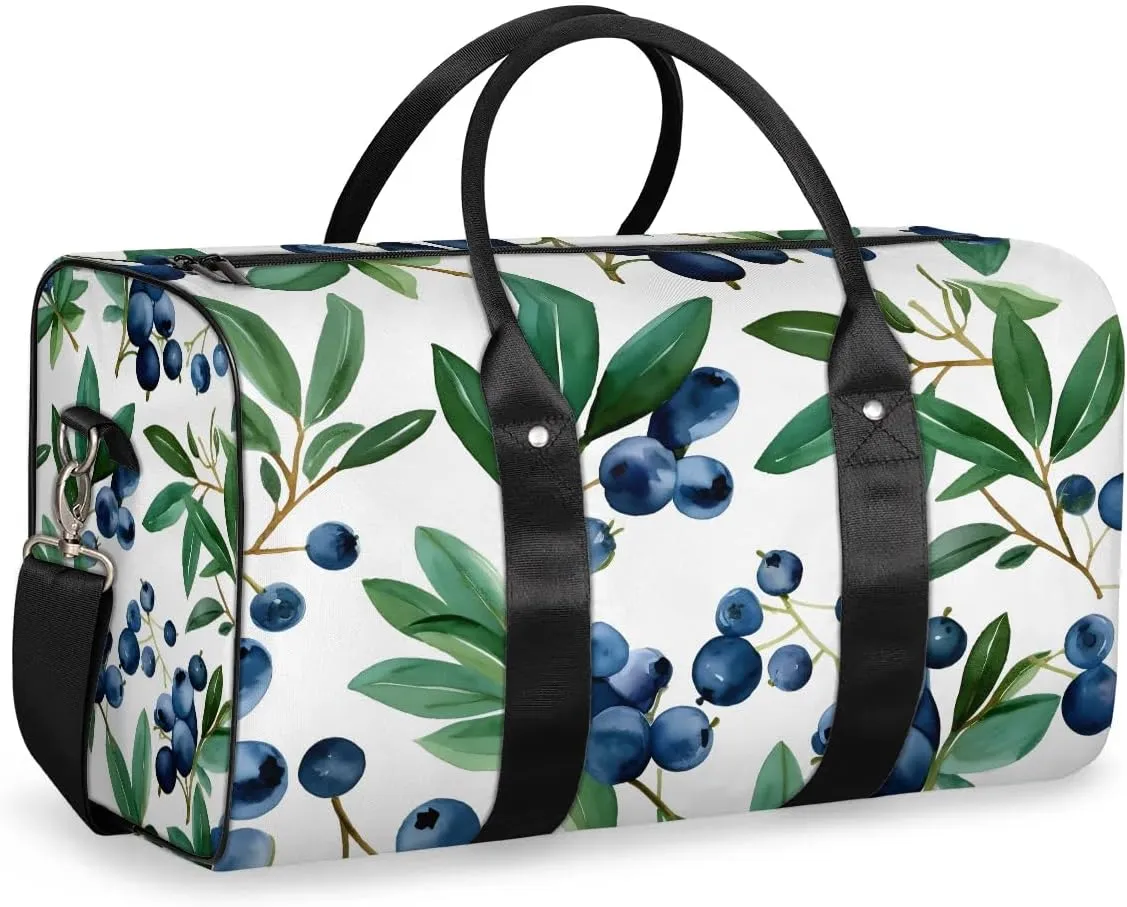 Blueberry Fruit Pattern Travel Duffel Bag for Women Men Waterproof Foldable Overnight Weekender Bag Large Capacity Sports Gym Bag