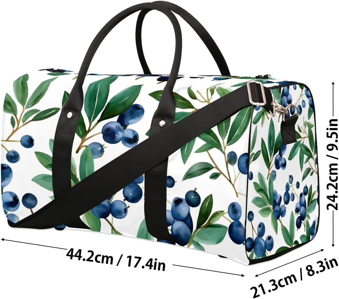 Blueberry Fruit Pattern Travel Duffel Bag for Women Men Waterproof Foldable Overnight Weekender Bag Large Capacity Sports Gym Bag