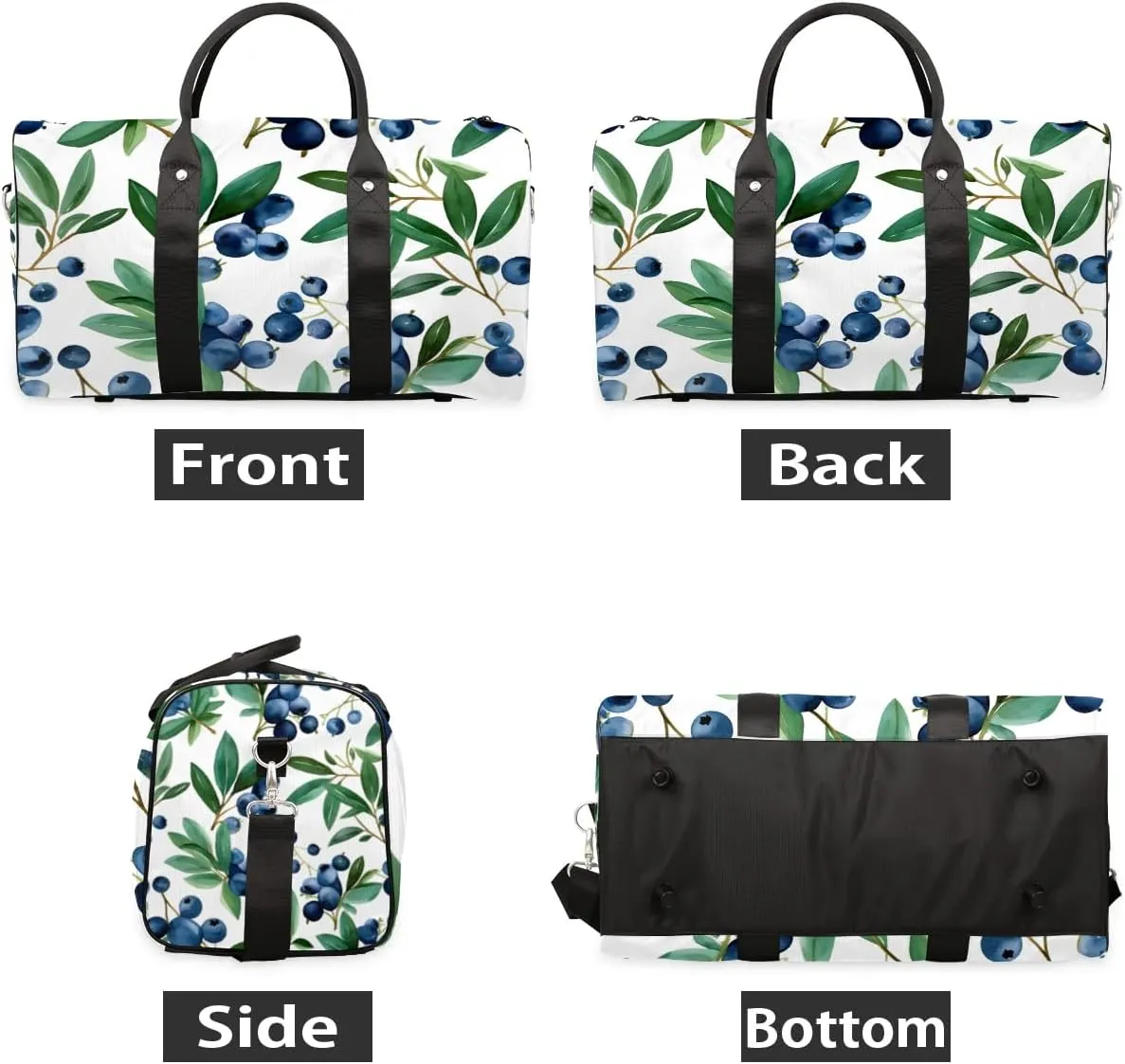Blueberry Fruit Pattern Travel Duffel Bag for Women Men Waterproof Foldable Overnight Weekender Bag Large Capacity Sports Gym Bag